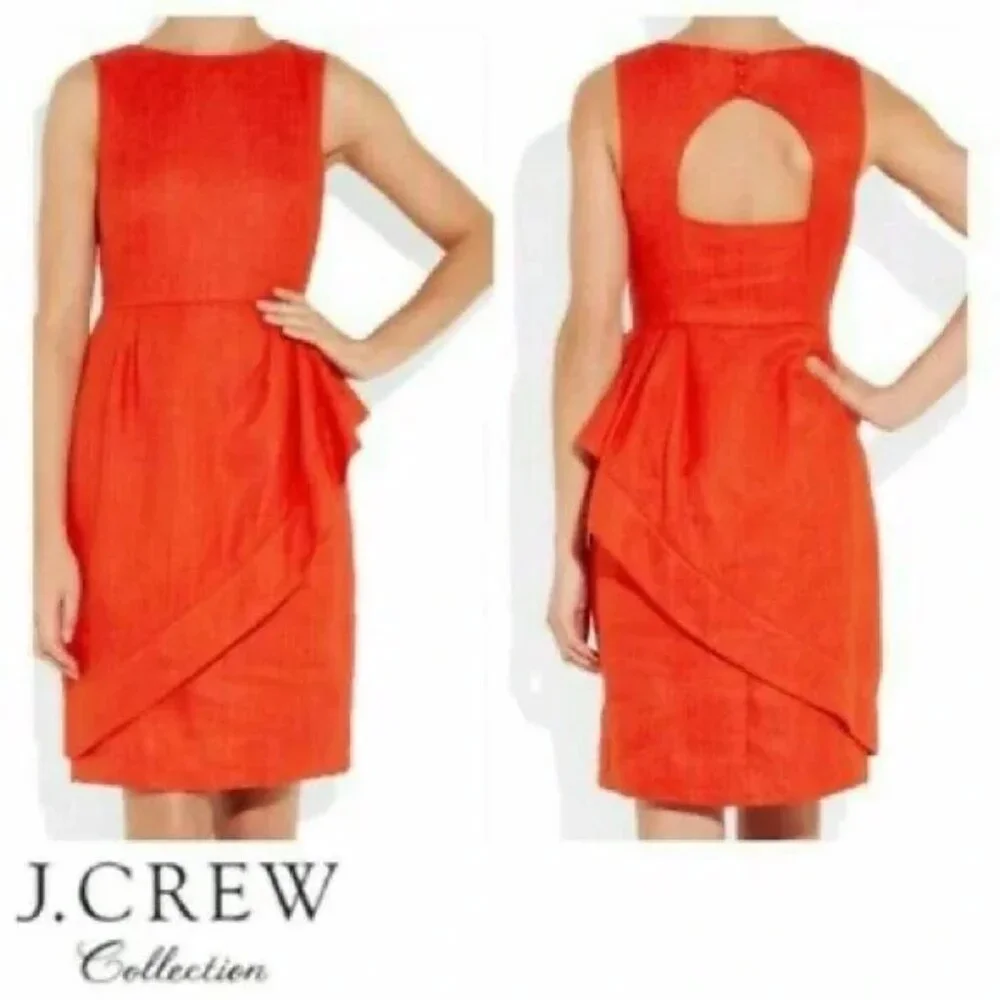 J.Crew Collection Cha Cha Linen Dress Orange Red‎ Cut Out Back Women's Sz 2 B5